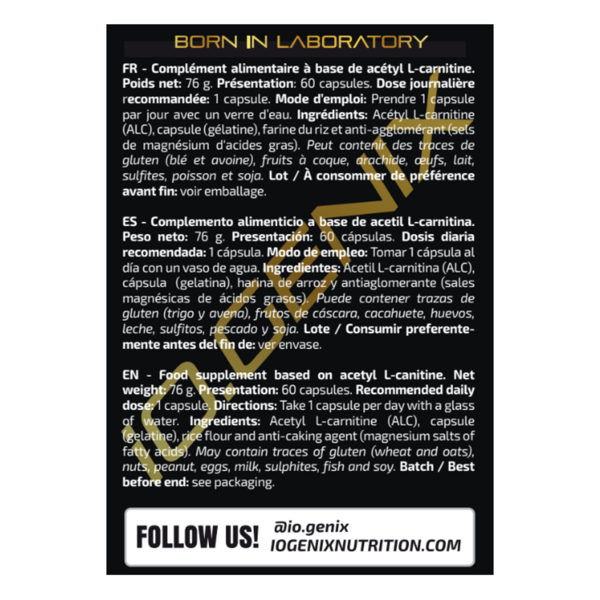 ALC 1000 (60 CÁPSULAS) - iO.GENIX | Acetil L-Carnitina para el Metabolismo