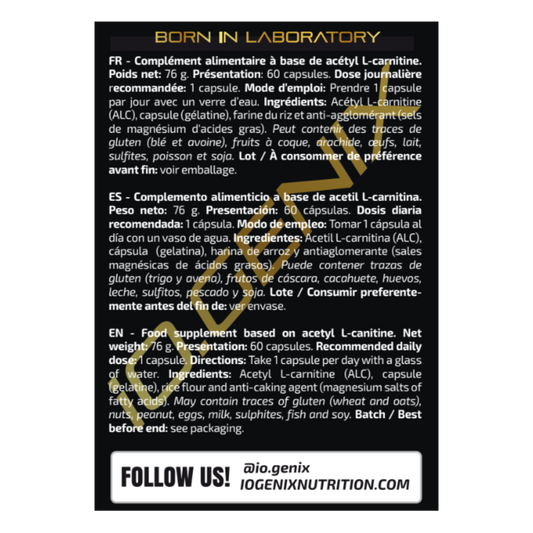ALC 1000 (60 CÁPSULAS) - iO.GENIX | Acetil L-Carnitina para el Metabolismo