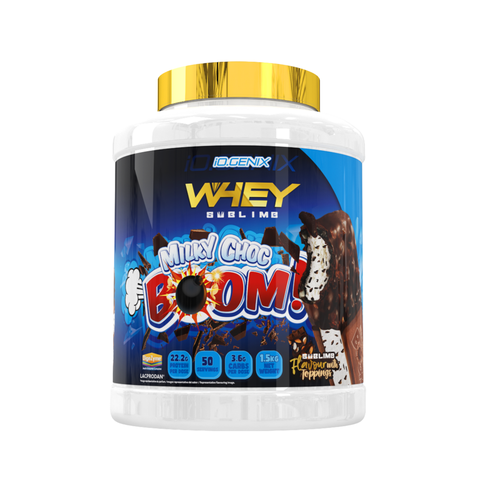 WHEY SUBLIME 1,5KG - iO.GENIX  Concentrado de Suero con DigeZyme®
